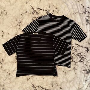 LAST CHANCE FASHION ★ 2 Black & White Striped Crop Top Goth Punk Emo Shirt Tees